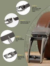 Load image into Gallery viewer, Men Texture Brown Leather Auto-Lock Buckle Belt