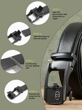 Load image into Gallery viewer, Men Black Texture Leather Auto-Lock Belt
