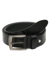 Load image into Gallery viewer, Men's Black Casual Solid Leather Belt with Silver Buckle