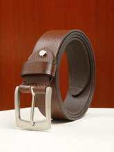 Load image into Gallery viewer, Men's Brown Casual Solid Leather Belt with Silver Buckle