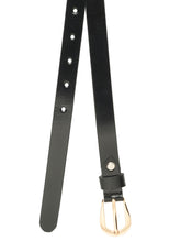 Load image into Gallery viewer, Women's Classic Black Leather Belt with Polished Gold Buckle
