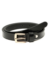 Load image into Gallery viewer, Women's Minimal Black Leather Belt With Golden Buckle