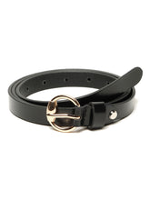 Load image into Gallery viewer, Women’s 15mm Black Leather Belt with Gold Round Buckle