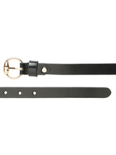 Load image into Gallery viewer, Women’s 15mm Black Leather Belt with Gold Round Buckle