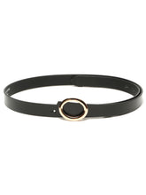 Load image into Gallery viewer, Women’s 20mm Black Leather Belt with Polished Gold Circle Buckle