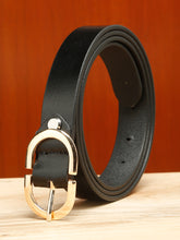 Load image into Gallery viewer, Women Black Leather Belt With Oval Gold Buckle