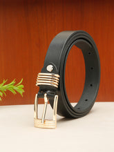Load image into Gallery viewer, Women's Black Leather Belt with Square Gold Buckle