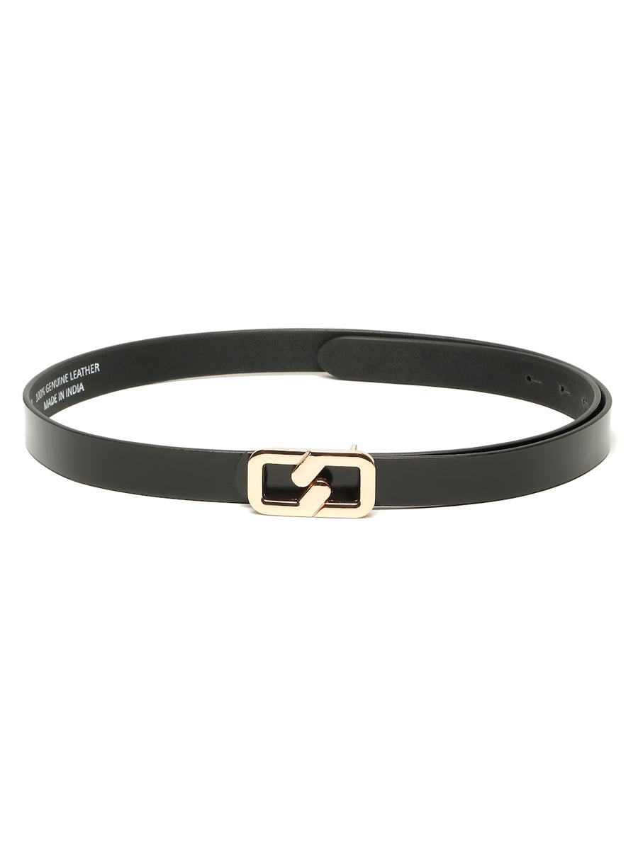 Women’s Stylish 20mm Black Leather Belt - Main Image