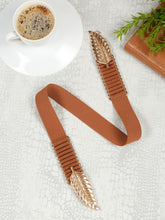 Load image into Gallery viewer, Women's 2 Inch Gold And Tan Leaf Design waist Belt