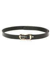 Load image into Gallery viewer, Women’s Black Leather Belt with Gold Sculpted Pin Buckle