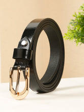 Load image into Gallery viewer, Women's Classic Black Leather Belt with Polished Gold Buckle