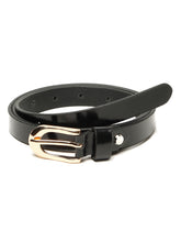 Load image into Gallery viewer, Women's Classic Black Leather Belt with Polished Gold Buckle