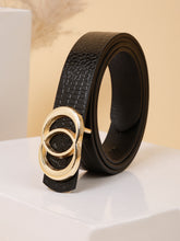 Load image into Gallery viewer, Teakwood Leather Women Black Croco Textured Belt (One Size)