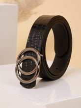 Load image into Gallery viewer, Teakwood Leather Women Black Croco Textured Belt (One Size)