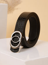 Load image into Gallery viewer, Teakwood Leather Women Black Croco Textured Belt (One Size)