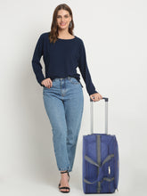 Load image into Gallery viewer, Navy Printed Cabin Duffel Trolley Bag