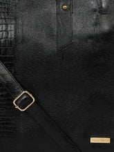 Load image into Gallery viewer, Women's Black Croco & Solid Leather Tote Bag