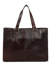 Load image into Gallery viewer, Women's Black Croco & Solid Leather Tote Bag