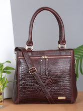 Load image into Gallery viewer, Women Brown Texture Leather Structured Handheld Bag