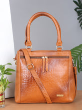 Load image into Gallery viewer, Women Tan Texture Leather Structured Handheld Bag