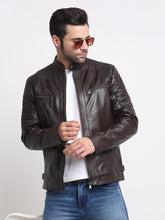 Load image into Gallery viewer, Men Solid Choco Brown Leather Jacket