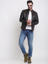 Load image into Gallery viewer, Men Solid Mocca Leather Jacket