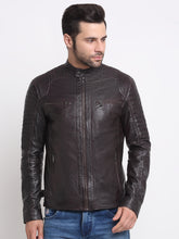 Load image into Gallery viewer, Men Solid Mocca Leather Jacket