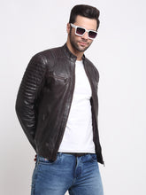 Load image into Gallery viewer, Men Solid Mocca Leather Jacket