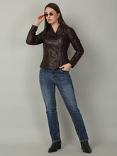 Load image into Gallery viewer, Women Classic Brown Biker Leather Jacket