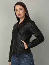 Load image into Gallery viewer, Women Classic Black Biker Leather Jacket