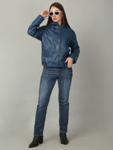 Load image into Gallery viewer, Women's Blue Leather Hooded Jacket