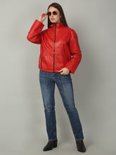 Load image into Gallery viewer, Women's Red Leather Hooded Jacket