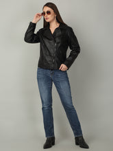 Load image into Gallery viewer, Women's Black Leather Biker Jacket