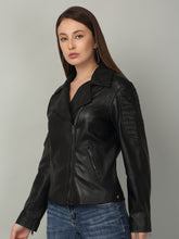 Load image into Gallery viewer, Women's Black Leather Biker Jacket