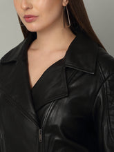 Load image into Gallery viewer, Women's Black Leather Biker Jacket