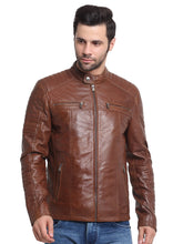 Load image into Gallery viewer, Men Brown Striped Leather Jacket
