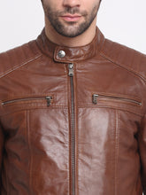 Load image into Gallery viewer, Men Brown Striped Leather Jacket