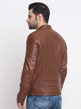 Load image into Gallery viewer, Men Brown Striped Leather Jacket