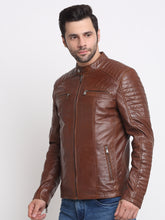 Load image into Gallery viewer, Men Brown Striped Leather Jacket