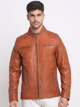 Load image into Gallery viewer, Men Mustard solid Leather Jacket