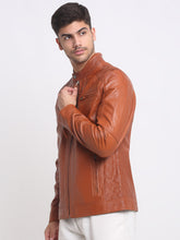 Load image into Gallery viewer, Men Mustard solid Leather Jacket
