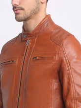 Load image into Gallery viewer, Men Mustard solid Leather Jacket
