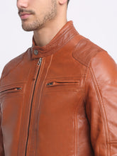 Load image into Gallery viewer, Men Mustard solid Leather Jacket