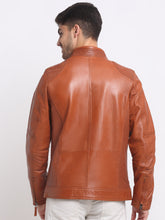 Load image into Gallery viewer, Men Mustard solid Leather Jacket