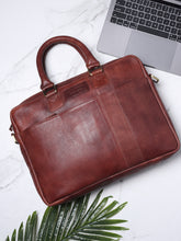 Load image into Gallery viewer, Unisex Brown Leather Laptop Bag With Detachable Strap