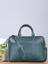 Load image into Gallery viewer, Unisex Green Solid Leather Structured laptop Bag - Clearance sale