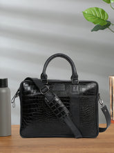 Load image into Gallery viewer, Unisex Black Croco Texture Leather Bag