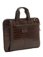 Load image into Gallery viewer, Unisex Brown Textured Genuine Leather Laptop Bag