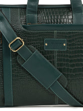Load image into Gallery viewer, Unisex Green Croco Leather Laptop Bag