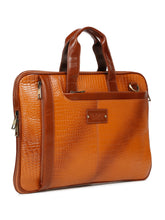Load image into Gallery viewer, Unisex Tan Croco Leather Laptop Bag